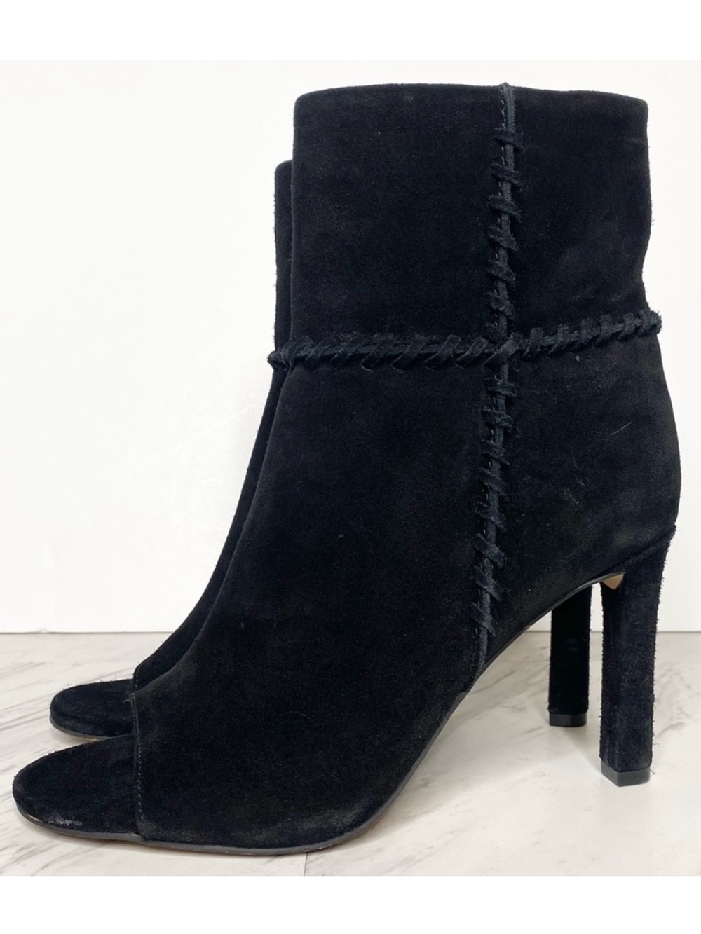 Vince Camuto Sashane Open Toe Black Suede Boot 5.5